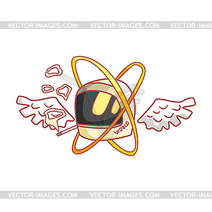 Motorbike helmet with wings. Colorful cartoon - vector image