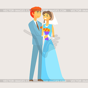 Beautiful loving couple of bride and groom is - vector clip art