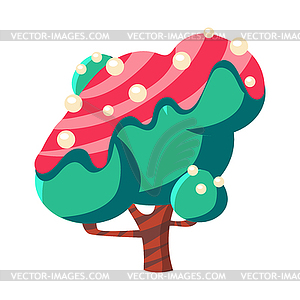 Turquoise cake tree covered with pink glaze. - vector clip art