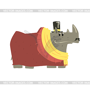 Cute cartoon rhinoceros wearing coat, scarf and - vector clipart / vector image