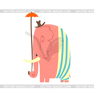 Cute pink cartoon elephant girl with umbrella and - vector image