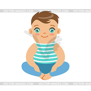 Happy smiling baby sitting on floor. Colorful - vector clip art