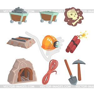 Mineral mining, coal industry set for label - vector clipart