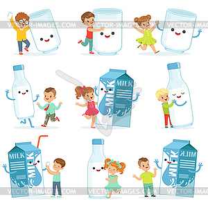 Cute little children having fun and playing with - vector image