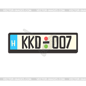 Car registration number plate. Colorful cartoon - vector image