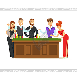 Happy people gambling at table in casino. Colorful - vector clipart / vector image