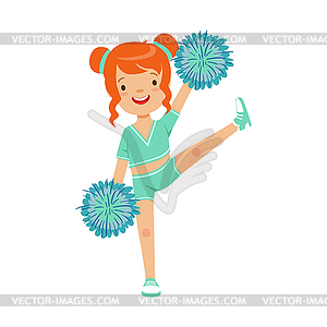 Cute little red haired girl dancing with blue - vector image