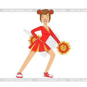 Cheerleader girl teenager dancing with red and - vector clip art