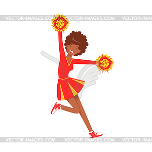 Smiling cheerleader girl teenager dancing with red - vector clipart / vector image