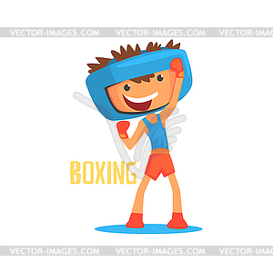 Smiling boy boxer with boxing gloves and helmet. - vector clip art