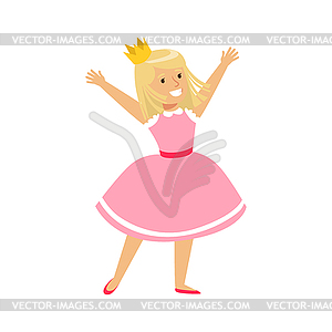 Happy smiling girl dressed as princess. Colorful - vector image