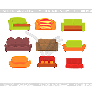Sofas, furniture for living room. Comfortable - vector image