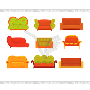 Диваны и кресла, элементы интерьера. - изображение в векторе / векторный клипарт