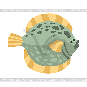 Flat Flounder Fish, Part Of Mediterranean Sea Marin - stock vector clipart