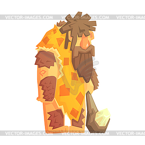 Caveman with cudgel, stone age character, colorful - stock vector clipart