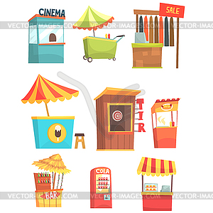 Fair And Market Street Food And Shop Kiosks, Small - vector image