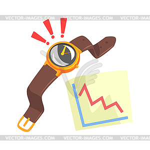 Wrist watch on chart. Colorful cartoon - vector image