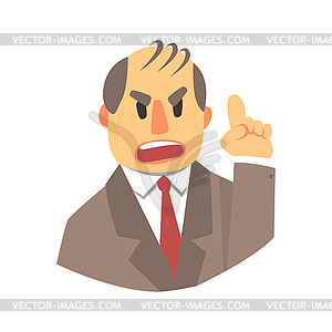 Angry man pointing up. Colorful cartoon character - vector image