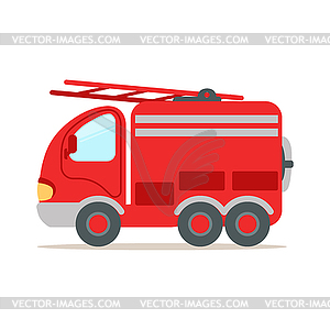 Red fire truck, fire emergency colorful cartoon - vector image