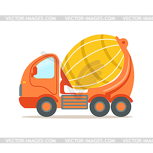 Orange concrete mixing truck. Construction machiner - vector clip art