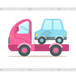 Pink tow truck, service of evacuation colorful - vector image