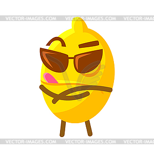 Cute cartoon lemon in sunglasses, colorful character - vector image