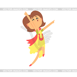 Cute happy surprised cartoon woman jumping. Colorfu - vector image