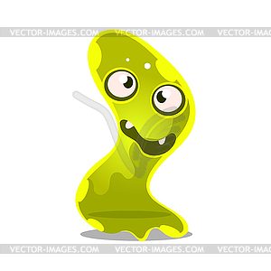 Funny cartoon green friendly slimy monster. Cute - vector clip art