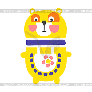 Cute cartoon yellow teddy bear standing. Funny - vector image