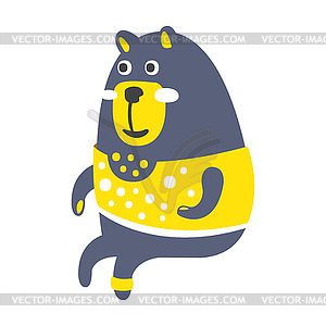 Cute gray teddy bear in yellow sweater sitting. - vector clip art