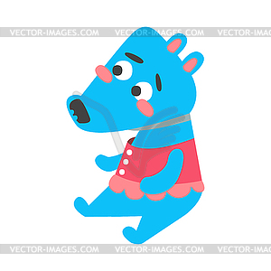 Cute cartoon deep sky blue wolf sitting. Funny - vector image