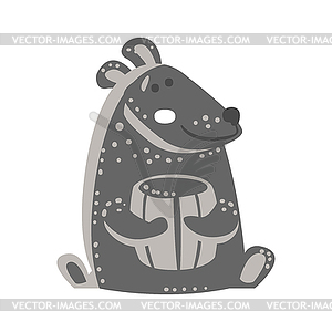 Cute gray teddy bear sitting and holding honey - vector clipart