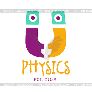 Physics for kids logo symbol. Colorful label - vector clipart