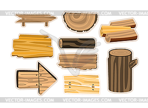 Set of wooden sign boards, planks, logs. Wooden - vector image