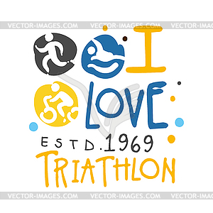 I love triathlon since 1969 logo. Colorful - royalty-free vector image