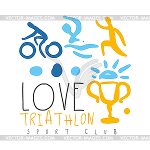 Love triathlon sport club logo. Colorful - vector image