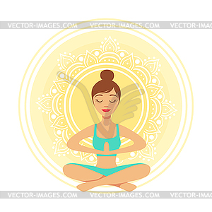 Young yoga woman meditating in lotus position with - vector image