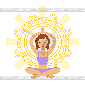 Meditating yogi girl in yoga lotus pose, colorful - vector clip art