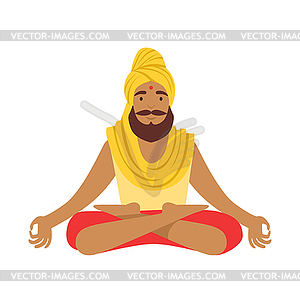 Indian yogi in padmasana lotus pose, wearing - vector image