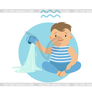 Cute little boy as Aquarius astrological sign. - vector clipart