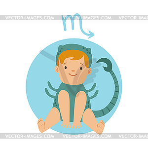 Cute little boy as Scorpio astrological sign. - vector clip art