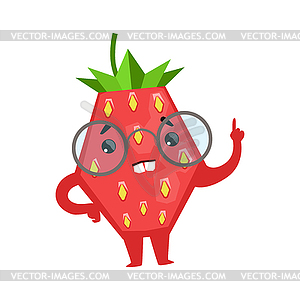 Smart strawberry wearing eyeglasses. Cute cartoon - vector image