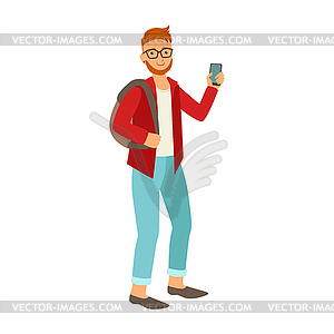 Красный бородатый студент в красной куртке с - векторный дизайн