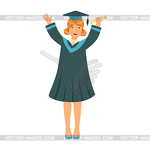 Graduating student girl in an academic gown - vector clipart