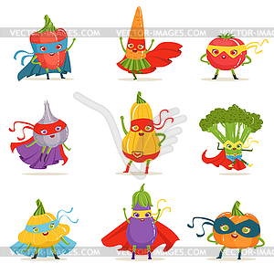 Superhero Vegetables In Masks And Capes Set Of - vector clip art