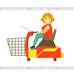 Handicapped shopping with mobility scooter, colorfu - vector clipart