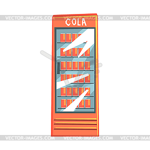 Showcase of refrigerator for cooling cola cans - vector image