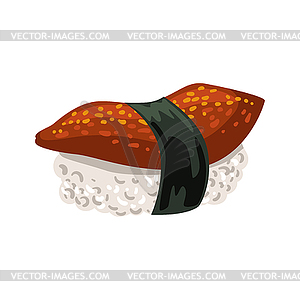 Japanese nigiri sushi. Colorful cartoon - vector image