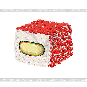 Sushi roll with rice, cream cheese and caviar. - vector EPS clipart