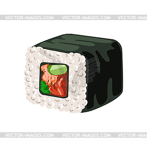 Sushi roll with nori, rice and salmon, traditional - vector image